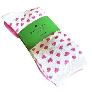 Kate Spade White and Pink Heart Crew Socks